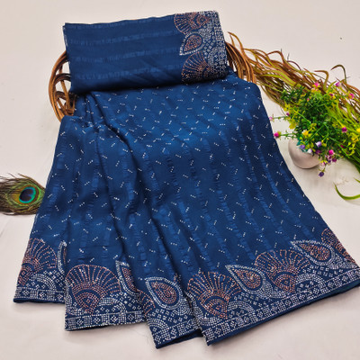 SOJITRA IMPEX Embellished Banarasi Chiffon Saree(Blue)