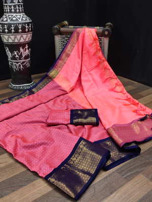 Juhi Collection Embellished Kanjivaram Cotton Silk Saree(Pink)