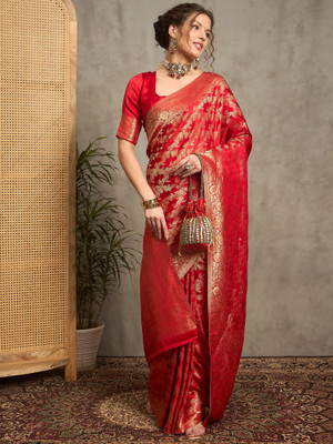 ANOUK Woven Banarasi Silk Blend Saree(Red)