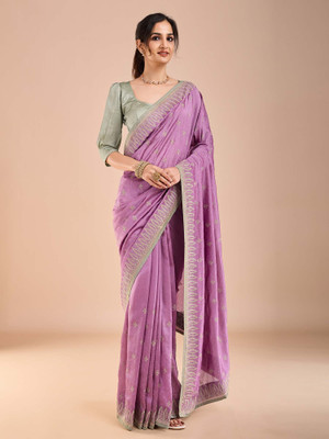 Sareemall Embroidered Bollywood Silk Blend Saree(Purple)