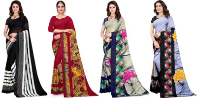 Leelavati Printed Daily Wear Georgette Saree(Pack of 4, Multicolor)