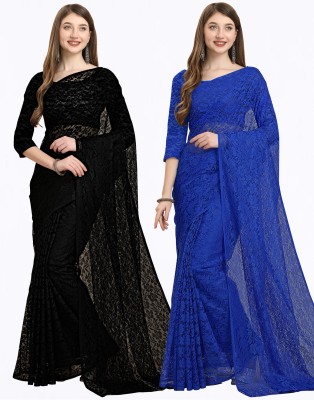 IRI Embellished Bollywood Net Saree(Pack of 2, Black, Blue)