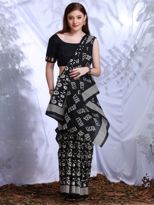Sareemall Printed Daily Wear Silk Blend Saree(Black)