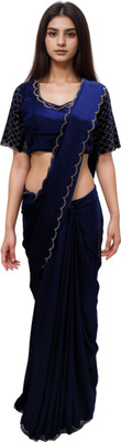 NANCY DESIGNER Solid/Plain Bollywood Silk Blend Saree(Blue)