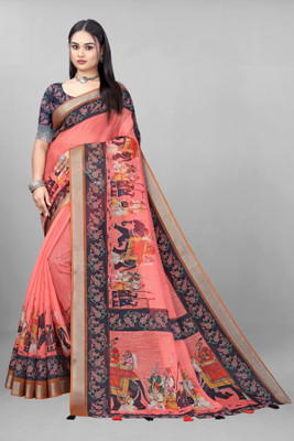 supalee tex Digital Print Bollywood Cotton Linen Saree(Red)