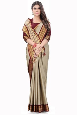 Kalpana creation Woven Mysore Jacquard, Pure Silk Saree(Maroon, Grey)