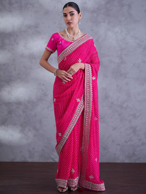 Tasrika Embroidered Bandhani Georgette Saree(Pink)