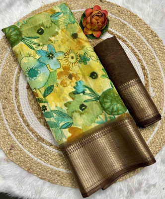 RegalDrapes Digital Print, Woven Bollywood Silk Blend, Art Silk Saree(Brown)