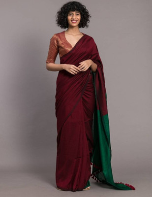 sareegarden Color Block Handloom Pure Cotton Saree(Blue)