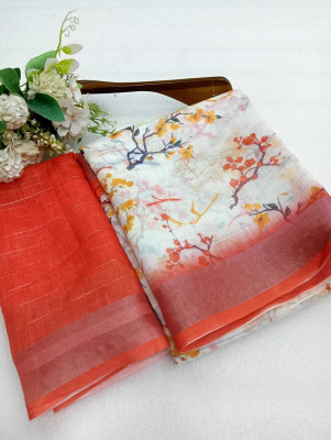 PRTRENDZ Printed Kanjivaram Linen, Cotton Linen Saree(Multicolor)