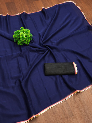 KURTAKULTURE Solid/Plain Daily Wear Georgette Saree(Dark Blue)