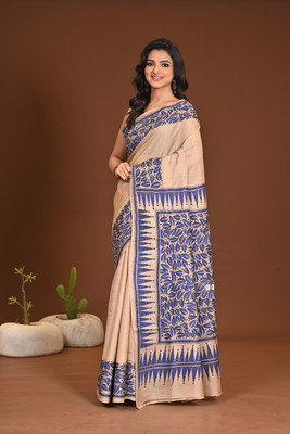 Ramshyam Collection Woven Handloom Tussar Silk Saree(Beige)