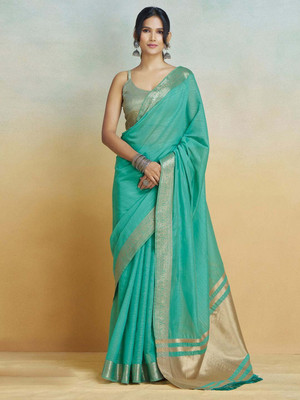 FASHION STROM Woven Bollywood Cotton Silk Saree(Blue)
