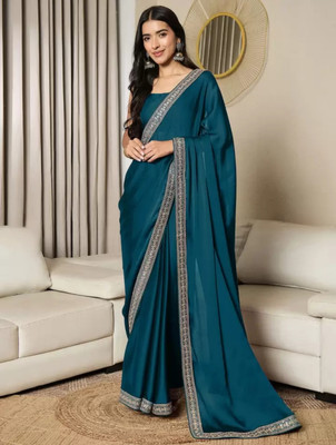 Labheshwari Solid/Plain, Embroidered Bollywood Chiffon Saree(Blue)