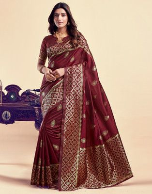 GHANSHYAM Woven, Geometric Print Banarasi Jacquard Saree(Maroon)
