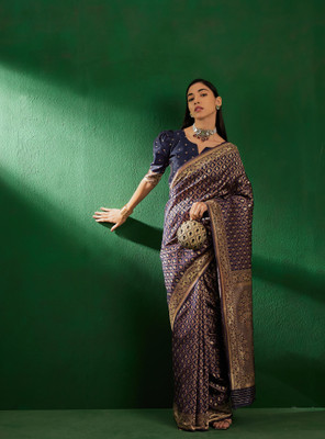 Sangria Woven Banarasi Silk Blend Saree(Dark Blue)