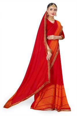 mahalaxmi fab Printed Bandhani Chiffon Saree(Orange, Yellow)