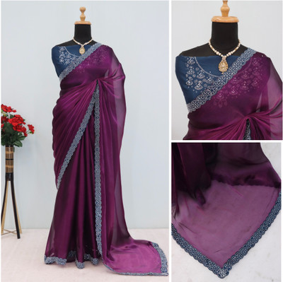 JENNYFEB Embellished Bollywood Jimmy choo Saree(Purple)