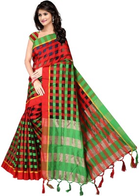 ANAYA Blocked Printed Handloom Art Silk Saree(Red)