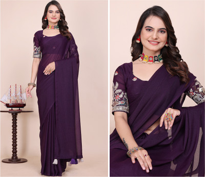 KONICA FAB Embroidered Bollywood Georgette Saree(Purple)