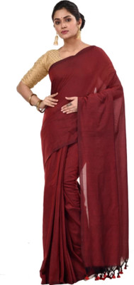 Sandhyatara Solid/Plain Handloom Pure Cotton Saree(Red)