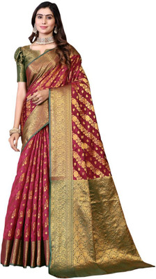 jayant creation Self Design, Woven Banarasi Silk Blend, Jacquard Saree(Red)