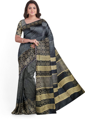 ASHMITAS COLLECTION Woven Handloom Tussar Silk Saree(Black)