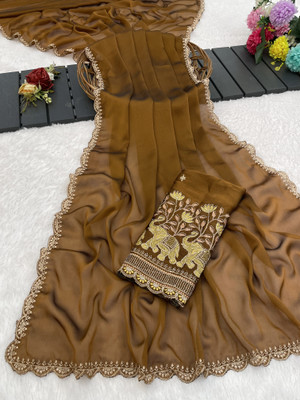 K 5 FASHION Embroidered Bollywood Georgette Saree(Mustard)