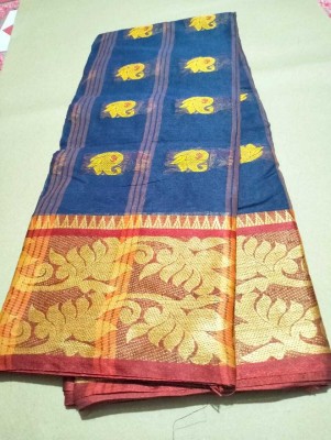 TanaPoren Self Design Tant Pure Cotton Saree(Dark Blue)