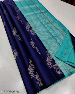SHWENILA Solid/Plain Assam Silk Pure Silk Saree(Blue)