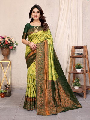 Fayba Woven, Self Design Banarasi Art Silk, Jacquard Saree(Light Green, Green)