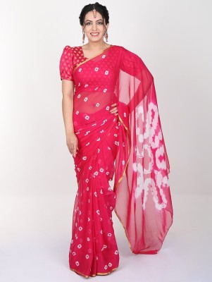 SainiVastra Self Design Bandhani Chiffon Saree(Pink)