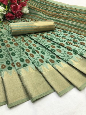 woclo enterprise Temple Border Assam Silk Cotton Blend, Pure Cotton Saree(Green)