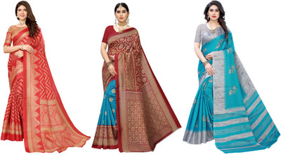 YASHIKA Printed Bhagalpuri Art Silk Saree(Pack of 3, Red, Blue, Grey)