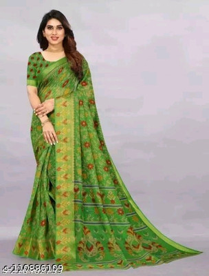 Adrika Printed Bollywood Cotton Silk Saree(Green)