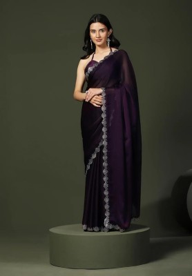 charvi womans Embellished Bollywood Chiffon Saree(Purple)