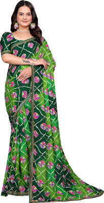 Anmi Printed Bandhani Georgette Saree(Green)