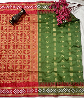 Zimal Self Design Sambalpuri Silk Blend Saree(Dark Green)