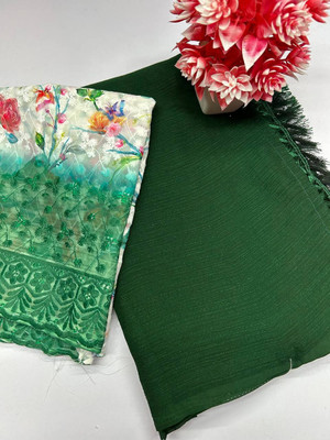 HouseOfCommon Digital Print, Solid/Plain Daily Wear Georgette Saree(Dark Green)