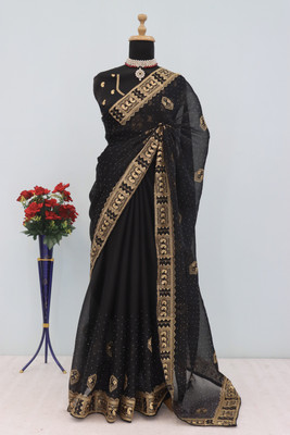 KHRITI FAB Embroidered Bollywood Jimmy choo Saree(Black)