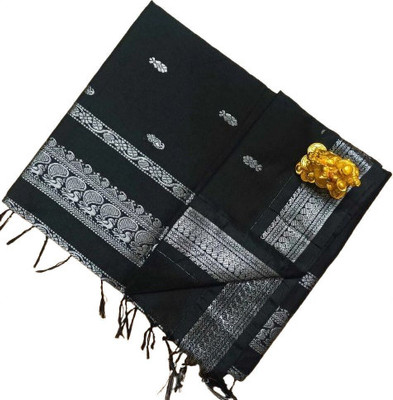 gadwal Embroidered Banarasi Cotton Blend Saree(Black)