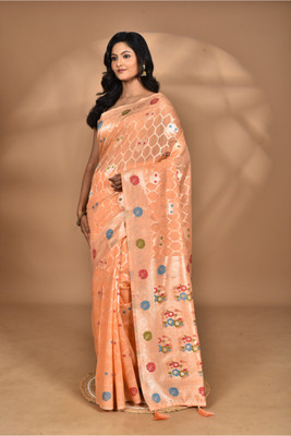 MorChari Printed Chanderi Pure Silk Saree(Orange)