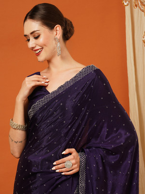 VILLAGIUS Embellished, Self Design Bollywood Silk Blend Saree(Purple)