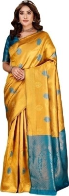 AMK FASHION Woven Banarasi Pure Silk, Art Silk Saree(Yellow, Light Green)