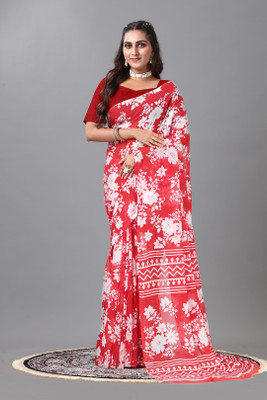 nirmal creation Printed Daily Wear Crepe Saree(Red)