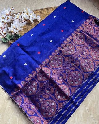 vrajnetic Woven Mekhela Chador Pure Cotton Saree(Blue)