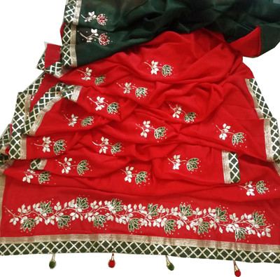 balaji textiles Embroidered Bollywood Georgette Saree(Red)