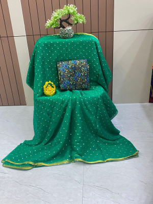 ELEGANCE FAB Polka Print Daily Wear Chiffon Saree(Light Green)