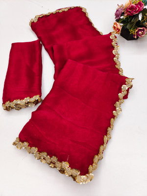 THE URBAN DIVA Embellished Bollywood Jimmy choo Saree(Red)