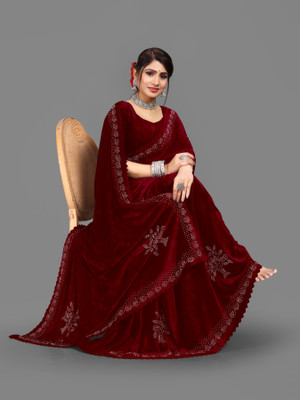 hutah Self Design, Woven Mysore Velvet Saree(Maroon)